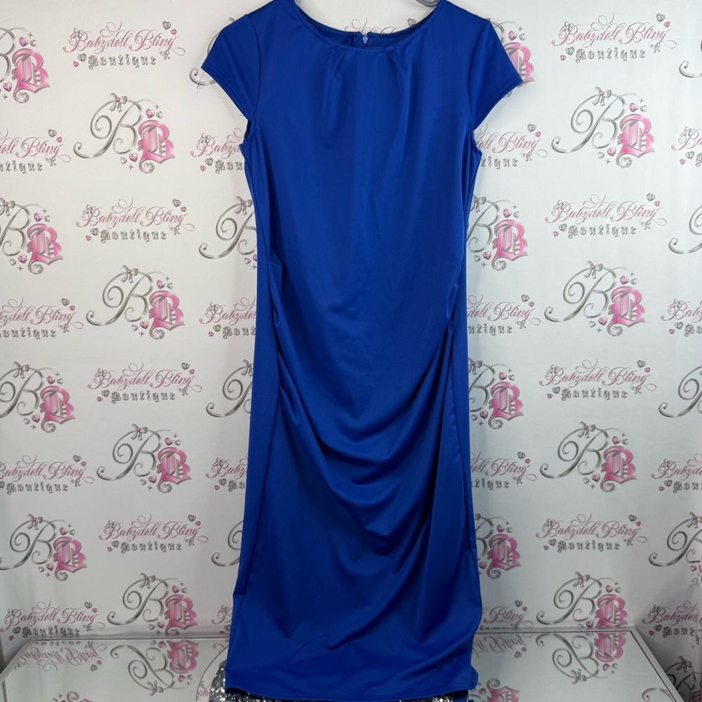 Miaopu dress draping zip up back royal deep blue Cobalt Blue Maxi Dress